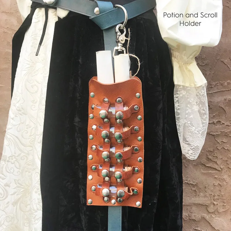 Medieval Belt Potion Vials Pouch Leather Scroll Holder Bag Alchemy Kit For Renaissance Fair Cosplay LARP Costume Parts Men Women