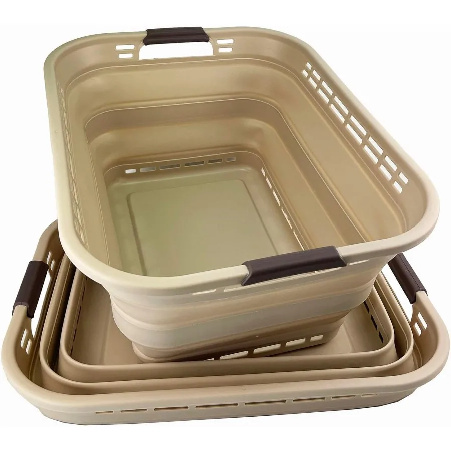 42L 11 gallons Collapsible Plastic Laundry Basket - Portable Pop Up Storage Container/Organizer - Portable Hamper - Space Savin