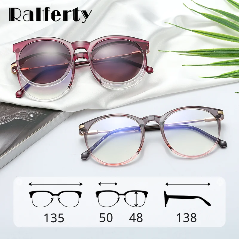 

Ralferty Magnetic Round Sunglasses Women Polarized Clips on Glasses 2 In 1 Sunshades 0 Diopter Prescription Myopia Optical Frame