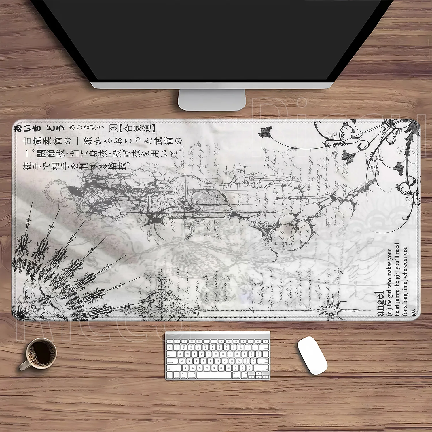 Mauspad mit HD-Druck, Gaming, schwarz-weiß, Muster, Kunst, rutschfeste Unterseite, Esports, Tastatur-Mauspad, Anime, Kawaii, Overlock, XXL-Schreibtischunterlage – Detail 16