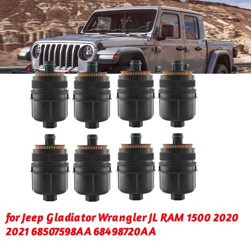 8Pc Engine Oil Filter Oil Filter For Jeep Gladiator Wrangler JL RAM 1500 2020 2021 68507598AA 68498720AA Engine Oil Filter