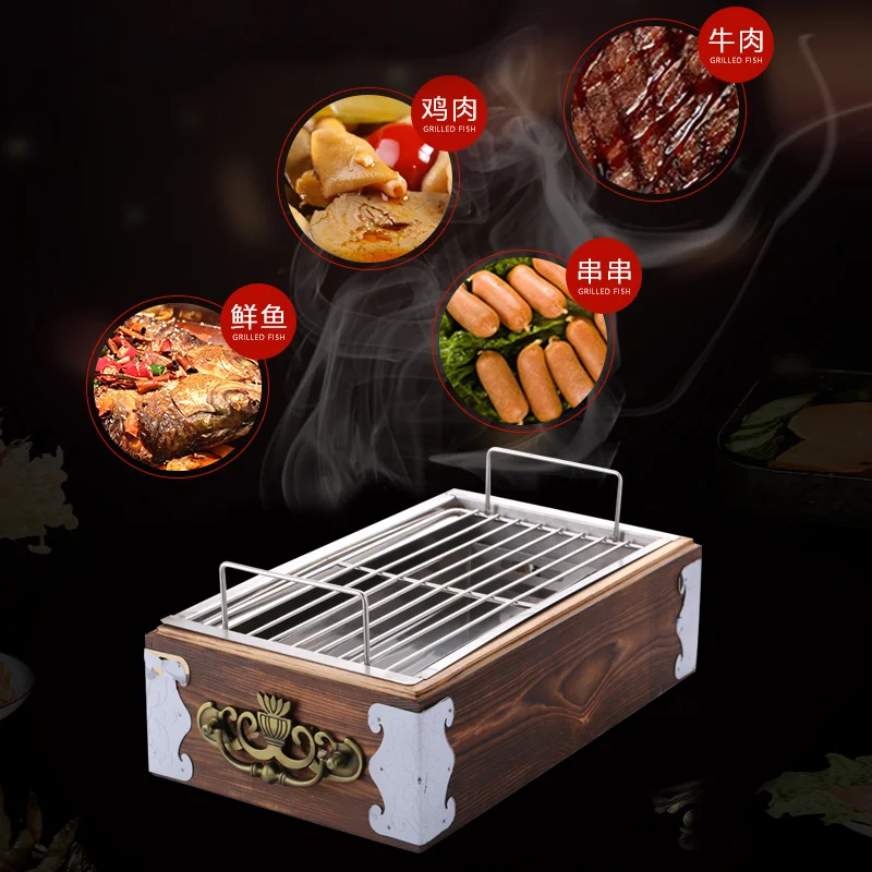 Grill power stove, commercial wooden box, bamboo box, heating stove, candle, charcoal skewer, holding stove, barbecue grill, res