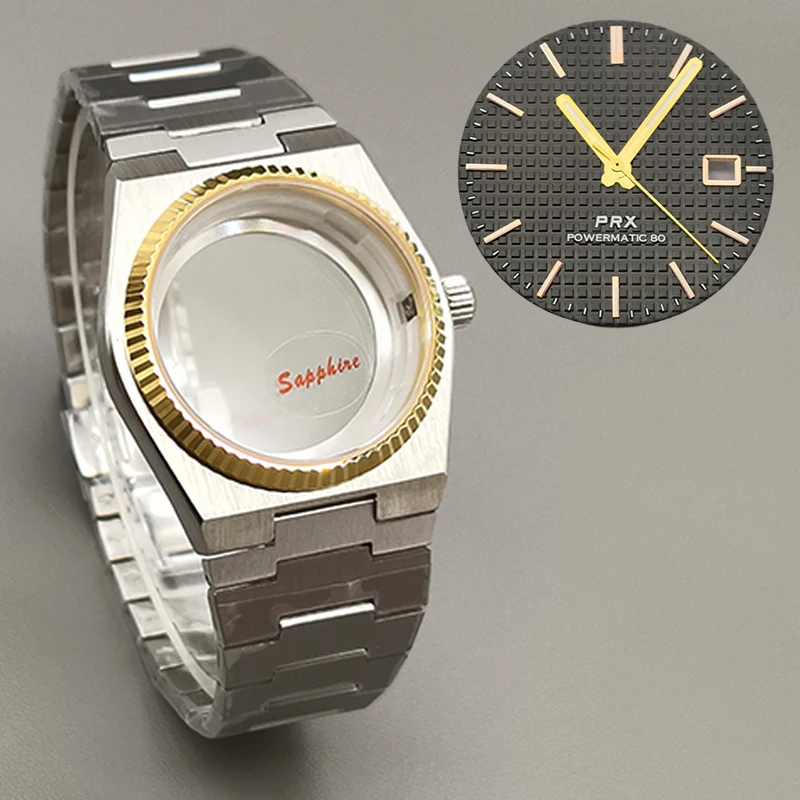 Oro 40mm PRX Super Player Orologio Gear Case Vetro Zaffiro Per NH35 NH36 NH38 7S26 4R Movimento Multi-Color Dial Lancette Refit Parti