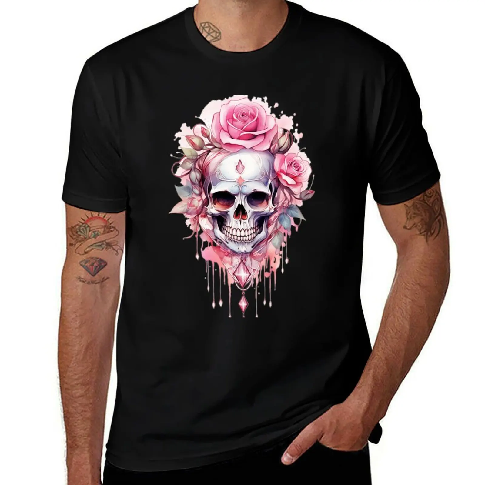 

skull diamond and roses T-Shirt anime t shirts shirts graphic tee custom shirt vintage graphic tee tee shirts for men