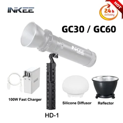INKEE Gold Crow GC60 / Gold Crow GC30 LED Video Light HD-1 Handle,100W Fast Charger/Softbox/Silicone Diffusor/Reflector