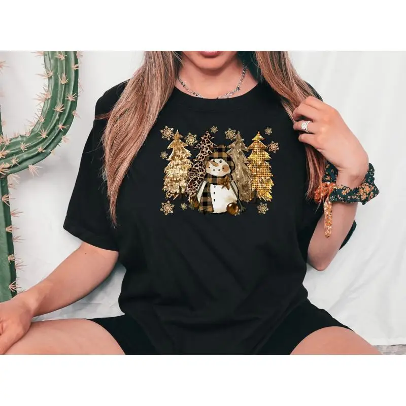 

Leopard Christmas Tree T Shirt Snowman Womens Winter For Mom New Year Mama Merry