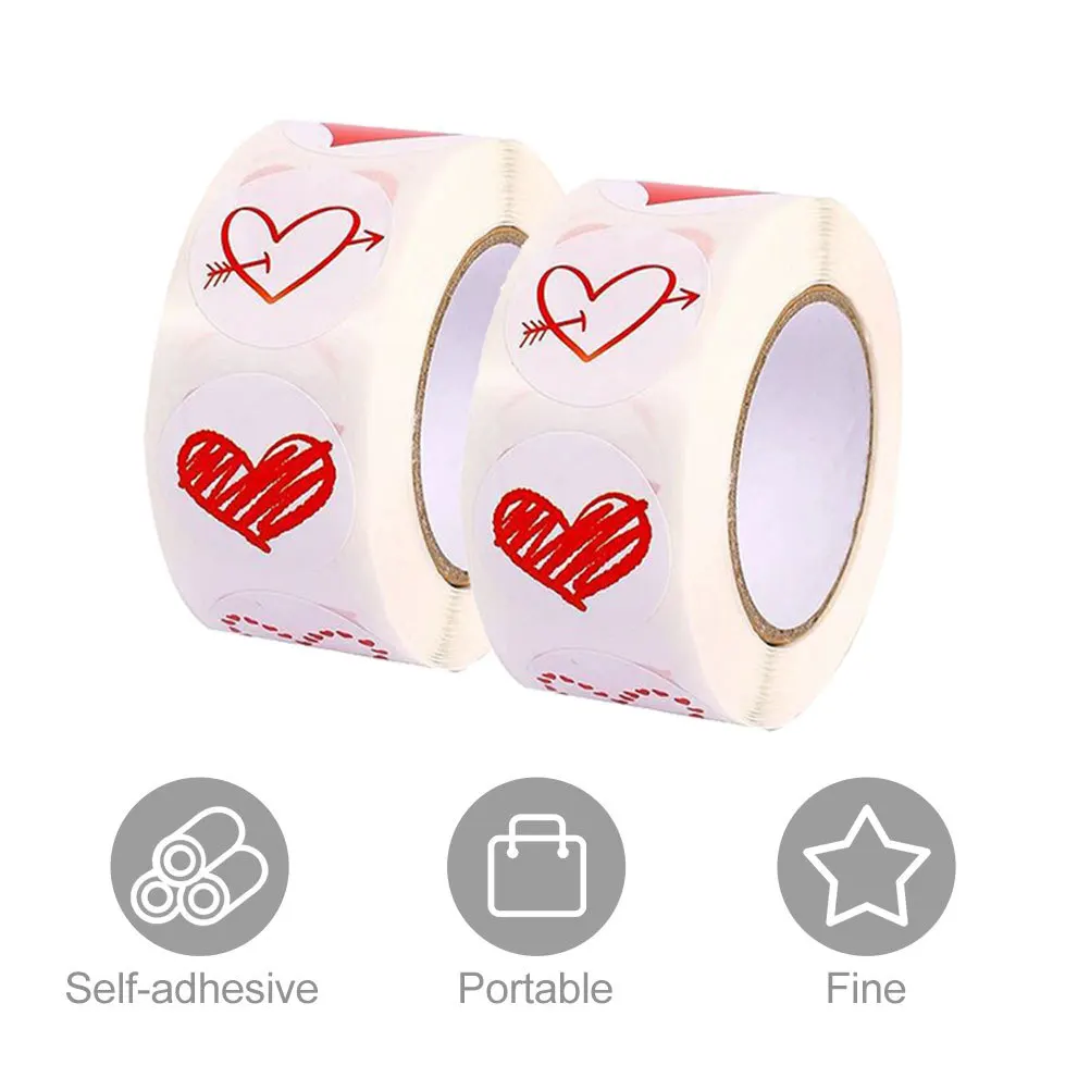 

2 Rolls Stickers Valentine Valentine's Day Heart Cartridge Label Self-adhesive Tag
