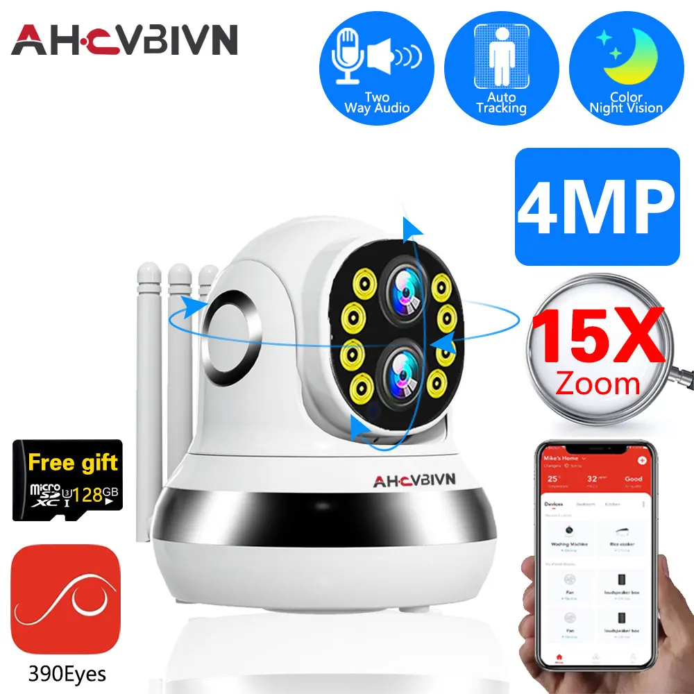 

4MP Dual Lens Surveillance IP Camera 15X Zoom Outdoor Waterproof AI Human Detection Night Vision Video Security WiFi PTZ Cameras