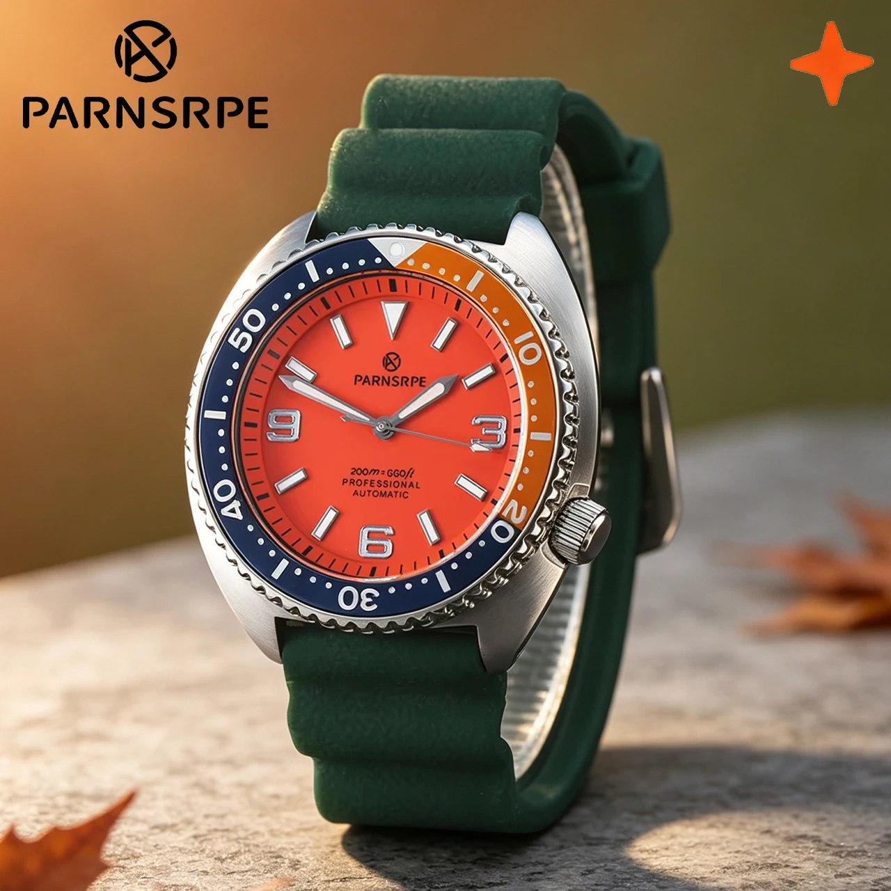 PARNSRPE NH35 45mm Orange Dial Sports Watch, Sapphire Crystal 50M Waterproof Rubber Strap, Hot Sale Men's Bayside Sports Watch