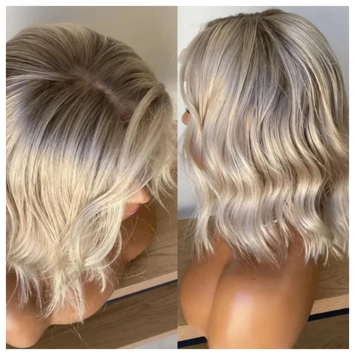 

Soft Blonde Dark Root Wigs Short Wig Wavy Ombre Ash Highlighted Middle Part Cut h.d Lace Front Wig Luxury Hair Natural Hair Wig
