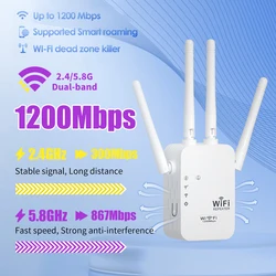 1200Mbps Wireless WiFi Repeater WIFI Extender WiFi Booster 300 Mbps 2.4G Network Amplifier Long Range Signal For Small Office