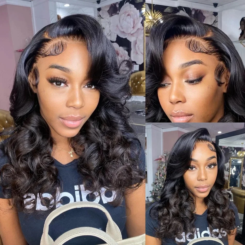 16 Inch Body Wave Bob 13x4 Lace Front Human Hair Wigs 230% Density Brazilian Remy Hair Short Curly Wavy Preplucked 4x4 Transparent Lace Frontal Wig