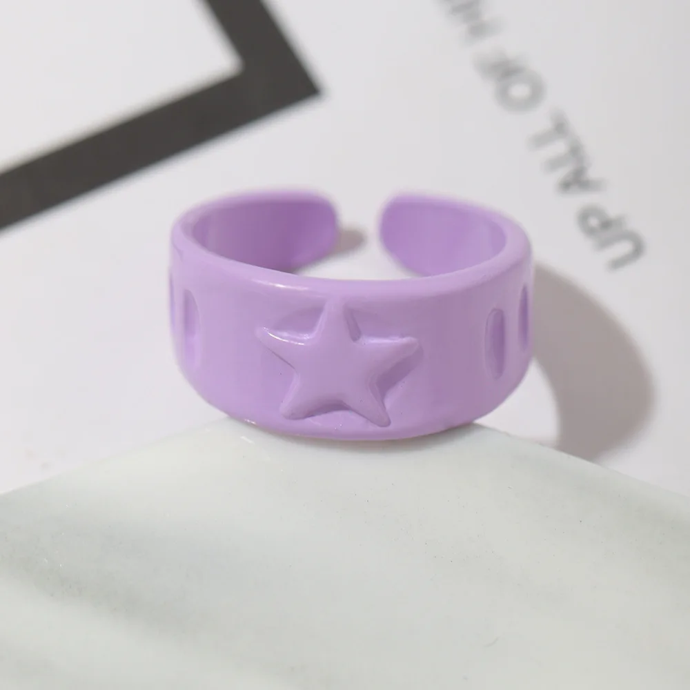 New Creative Design Five-Pointed Star Simple Geometry Color Wide Ring For Woman Simple Personality Trend Temperament Rings