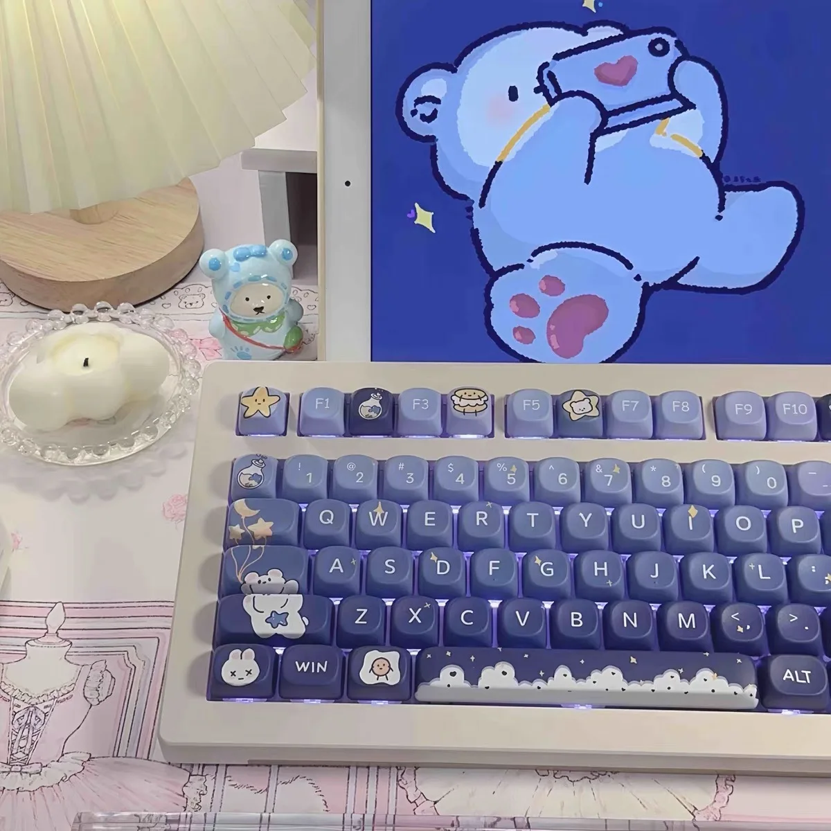 Cute Bear 140 klawisze MOA wysokiej jakości Cute Key Cap niedźwiedź kwadratowa sublimacja mechaniczna klawiatura akcesoria