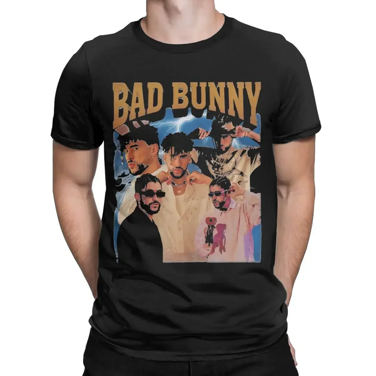 Bad Bnuuy T Shirt for Men Cotton Casual T-Shirts Round Neck Tees Short Sleeve Tops Printing