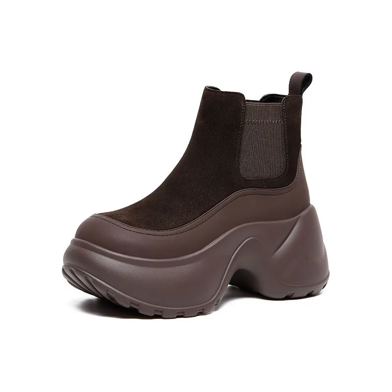 

Women's Boots - 2026 New Style Suede Thick-soled High-heeled Chelsea Funnel-shaped Boots, Women's Denim Boots, Ankle Boots