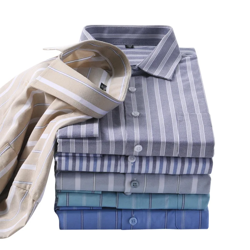 8XL 7XL Pure Color Striped / Plaid Longsleeve Shirt for Men Dress Shirts 100% Cotton Oxford Business Oversized Button Up Shirt