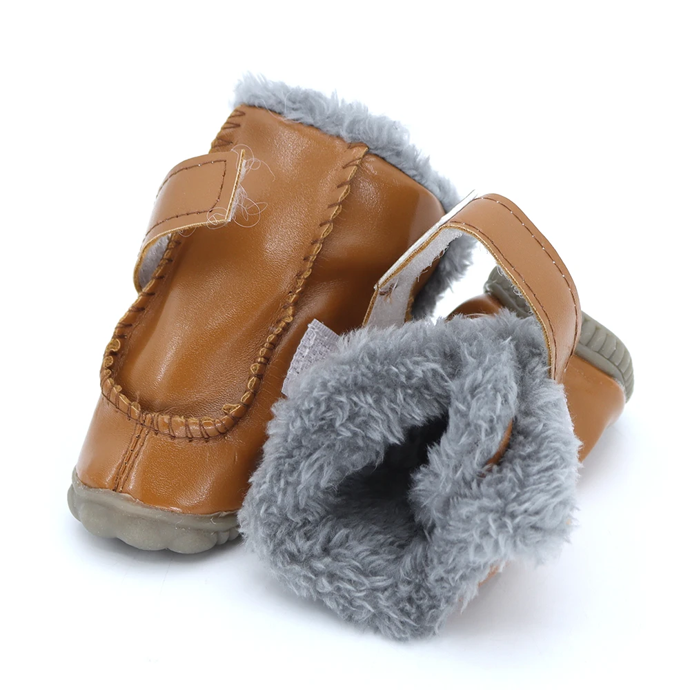 Winter Small Dog Shoes Warm Fur-lined Pet Boots For Small Dogs Waterproof Puppy Shoes For Chihuahua Bulldog Snow Leather Boots