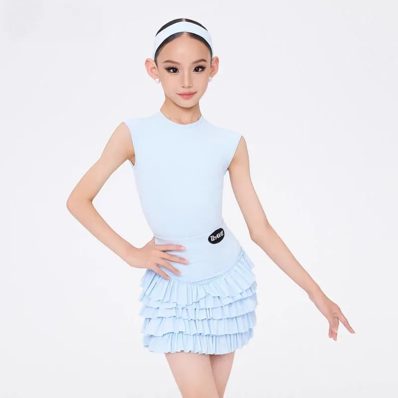 Nowy strój do tańca latynoamerykańskiego dla dziewcząt - wysokiej jakości strój do codziennych treningów z wykwintnym i modnym designem - spódnica w kształcie tortu