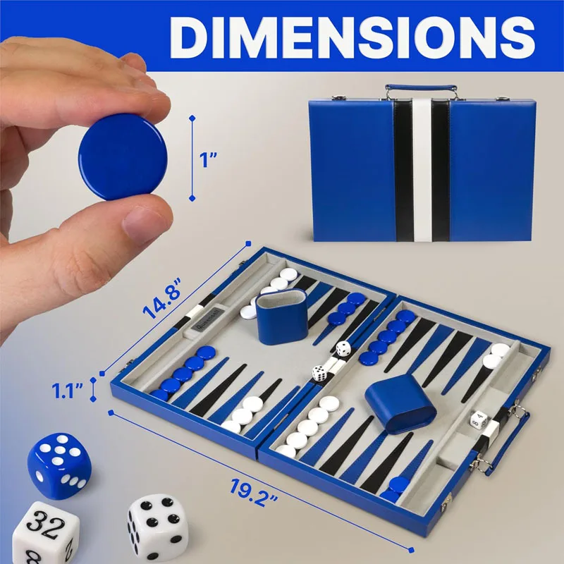 Portable Leather Backgammon Game Set, Folding Travel Board Game With Dice & Checkers, Classic Backgammon Storage Box