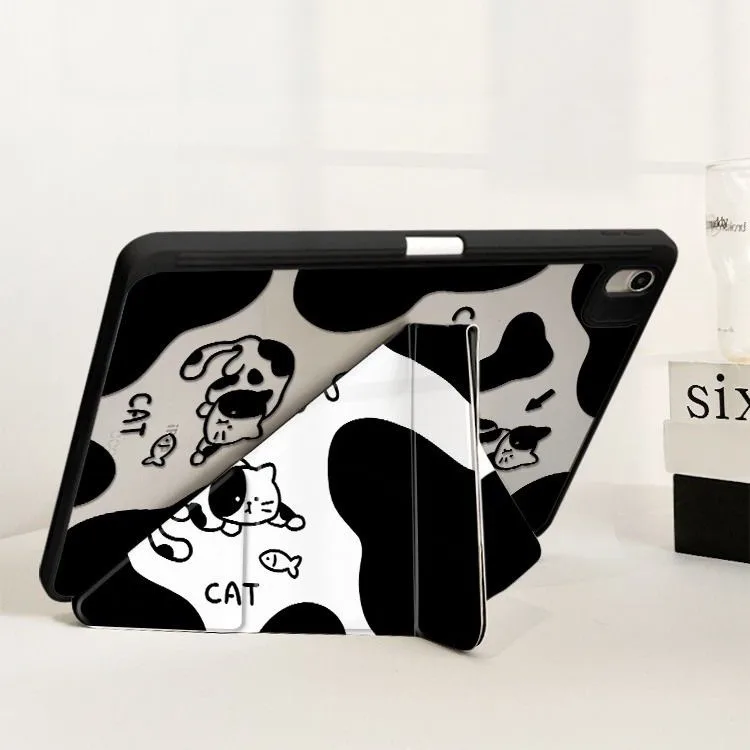 Cute Cat & Cow Cartoon Pen Slot Tablet Case For iPad 2026 Air 8 7 6 4 3 2 1 Pro 2024 11in 12th 11 10 9 8 7 6 5th Cover 3