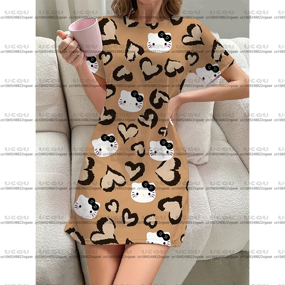 الفتيات مرحبا كيتي النوم فستان فضفاض تي شيرت مثير تنورة ليوبارد تانك المرأة المحملة رداء علوي غير رسمي هدية Y2k تأثيري ثوب النوم فستان مينيسو
