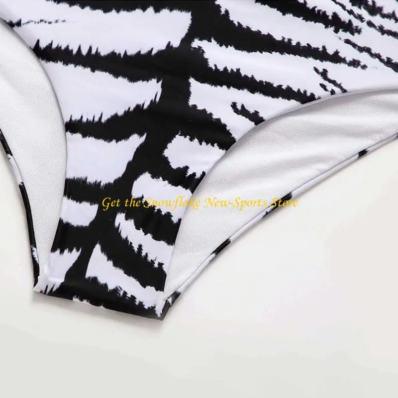 

E56D Women Sexy 3pcs Set Halter Bra High Waist Thong Swimsuit with Mesh Long Sleeve Crop Top Cover Up Boho Striped