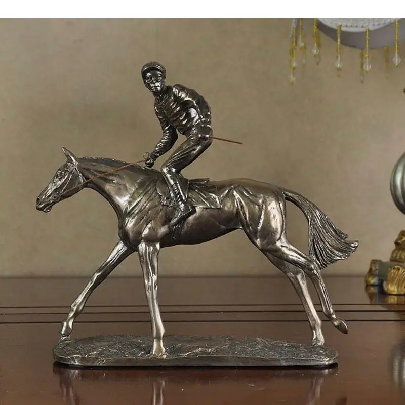 Horse Racing Statue Resin Crafts Rider Ornaments Desk Decoration Athlete Sculpture Room Aesthetics Furnishings