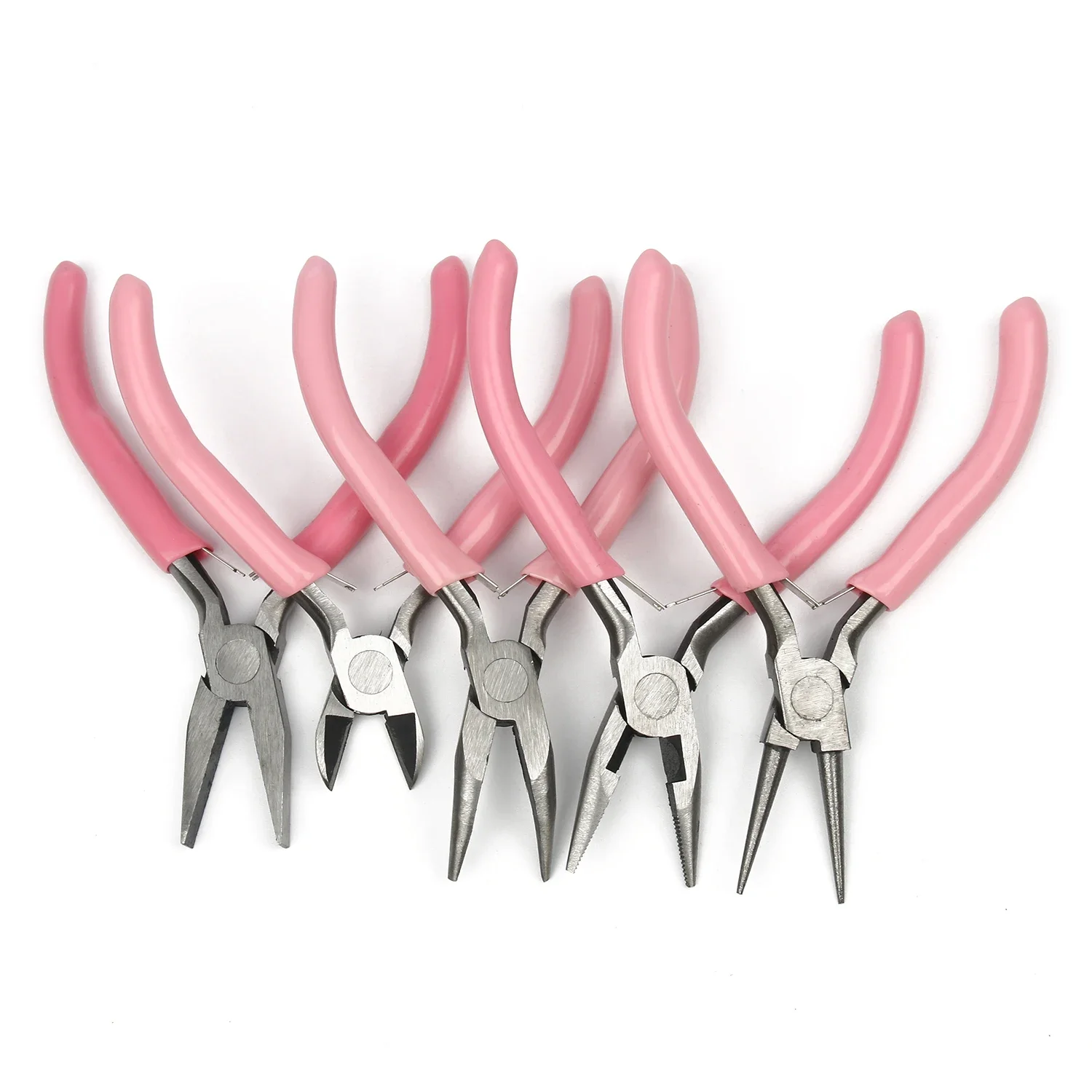 5-Zoll-tragbare Mini-Diagonalzangen-Sets aus rosa Metall, rund, gebogen, Nasenschneider, handgefertigt, Perlen für DIY-Schmuckherstellung