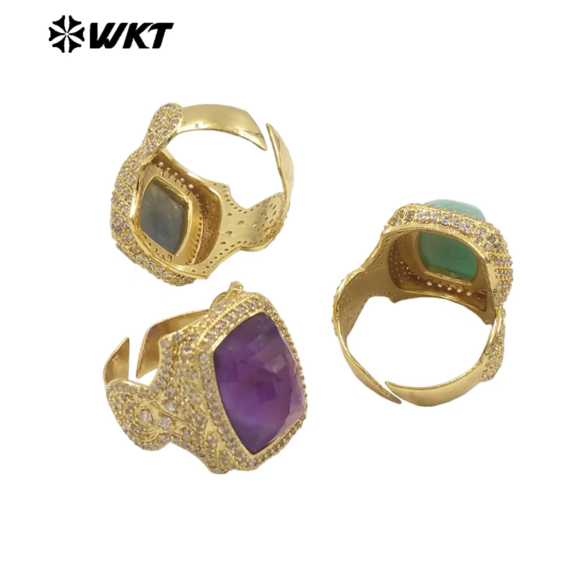 WT-MR033  WKT Fashion 18K Yellow Gold Plated Full Of Zircon And Gemstone Can Be Adjustable  Ring For Women Birthday Gifts