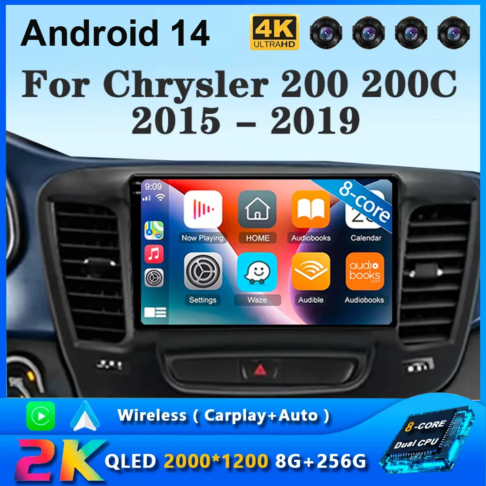 

For Chrysler 200 200C 2015 - 2019 Android 14 Radio Video Player Car Autoradio Multimedia Screen Stereo Carplay Navigation