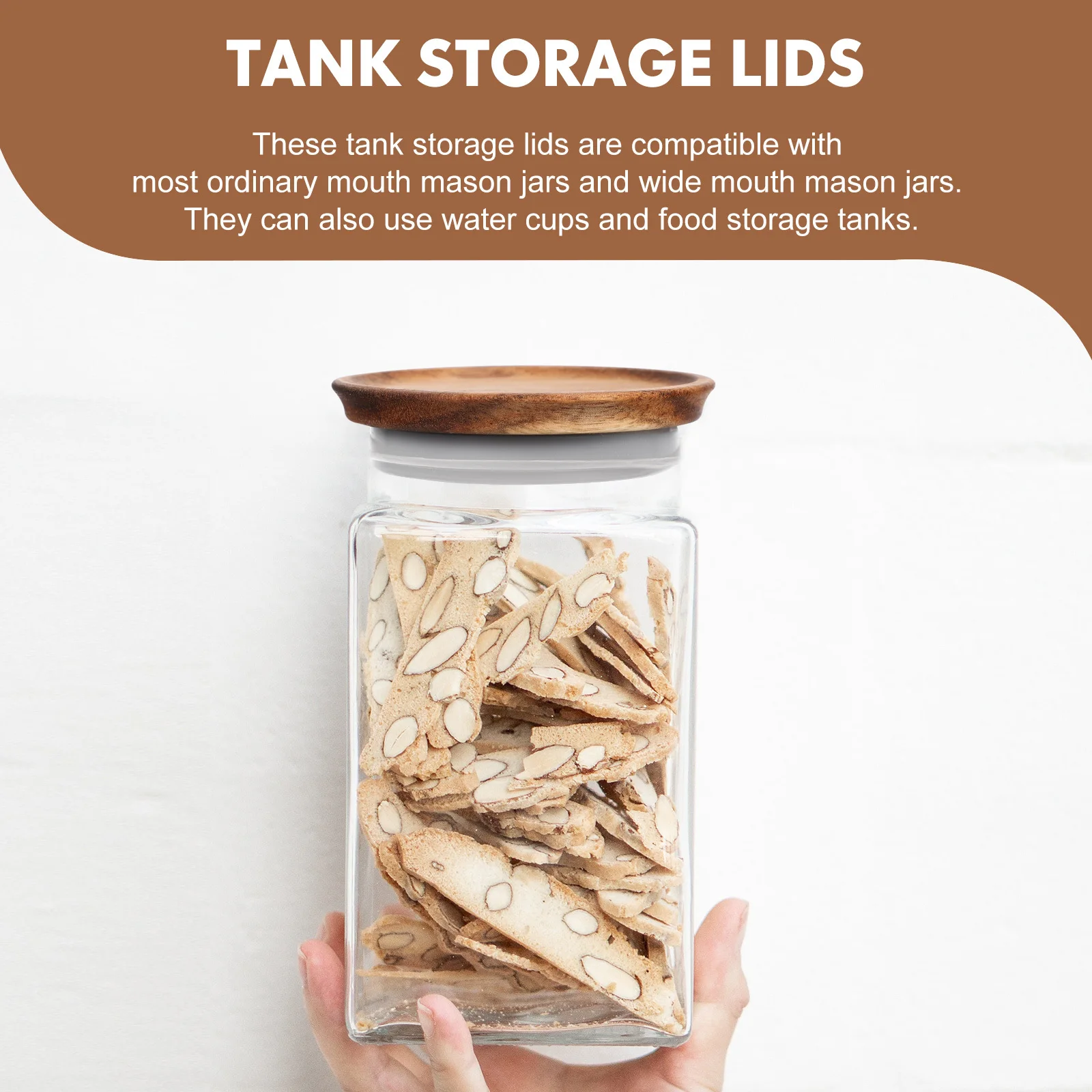 

2pcs Mason Jar Storage Lids Wooden Airtight Covers For Wide Mouth Jars Reusable Kitchen Bottle Protectors Sealing Ring Leakproof