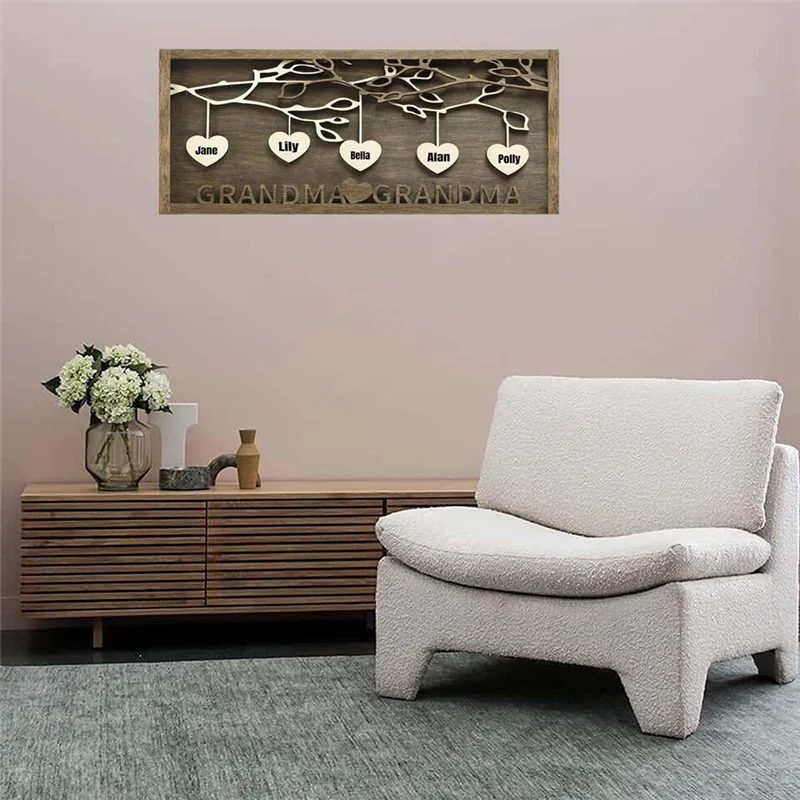 Personalized Family Sign For Mom Custom Wooden Tree Frame Engraved Wood Plaques Decor Mother's Day Gifts, Easy To Use G