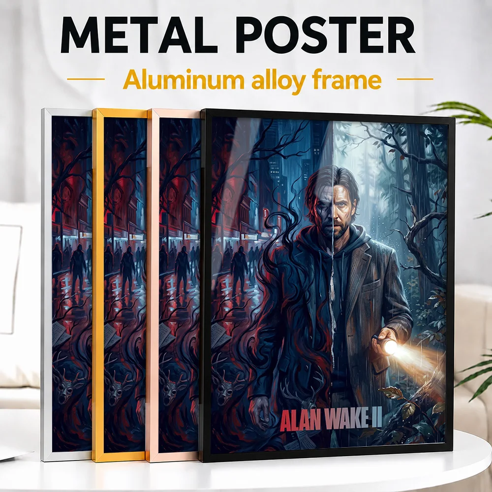 Alan Wake Two Split Reality Framed Aluminum Metal Poster Personalized Painting Style Wall Art For Home Office And Games Room