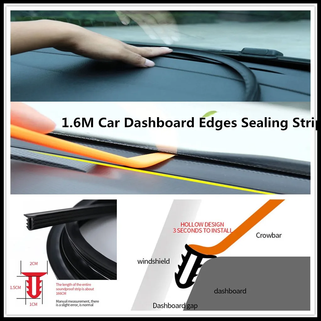 UType 1.6M Car Dashboard Strip Front Windshield Sealing Rubber Strips for Tesla Suzuki Isuzu Daihatsu Aston Martin Volvo Mazda