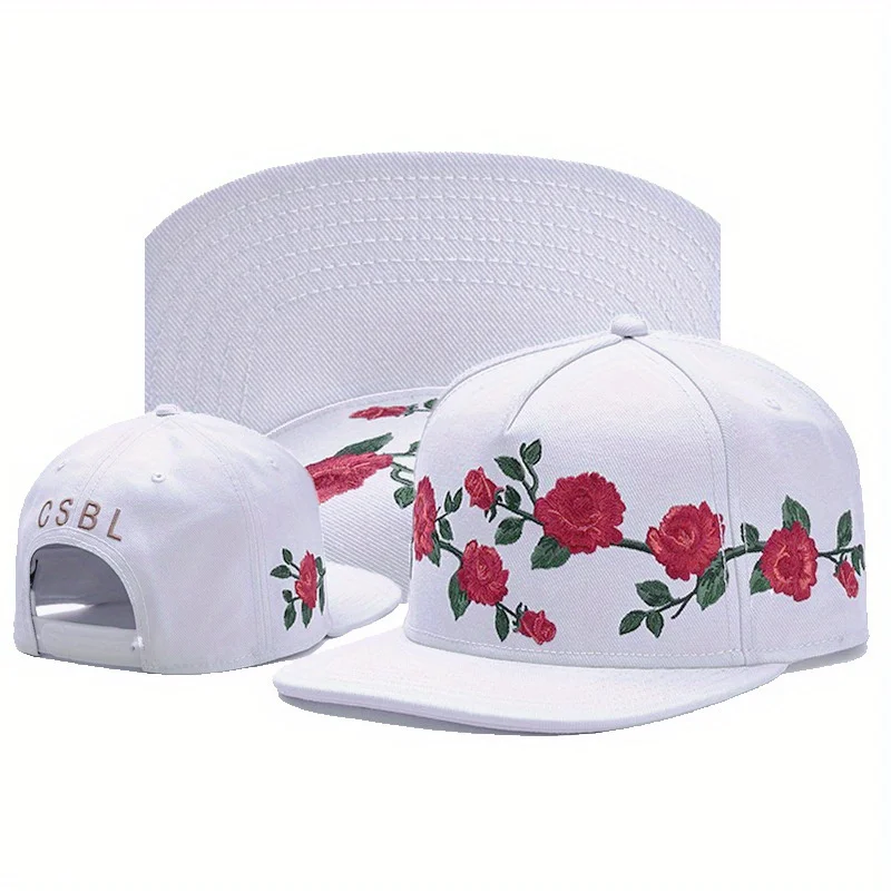 

Breathable Baseball Cap Adjustable Size with Rose Embroidery Design UPF Sun Protection for Outdoor Casual