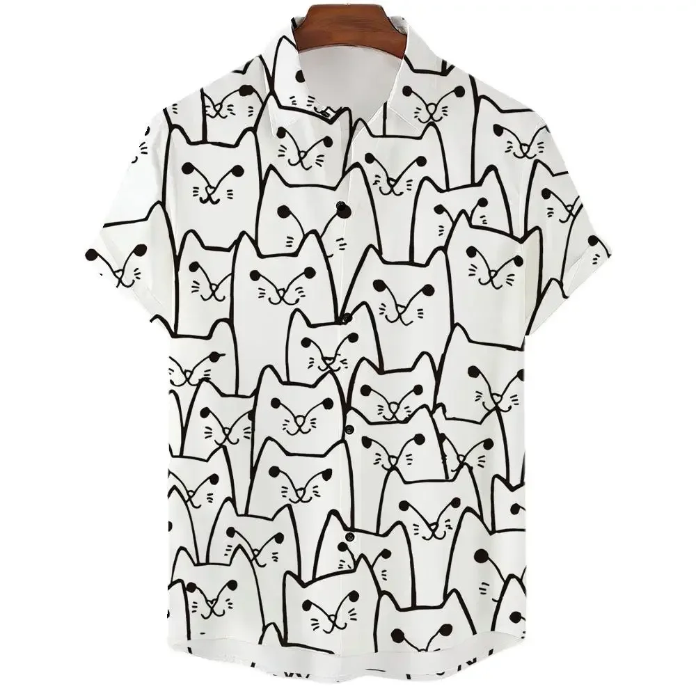 2023 Anime Cartoon Shirt For Men 3d Print Animal Cat Oversized Men\'S Shirt Casual Short Sleeve Daily Hawaiian Shirt Top Summer