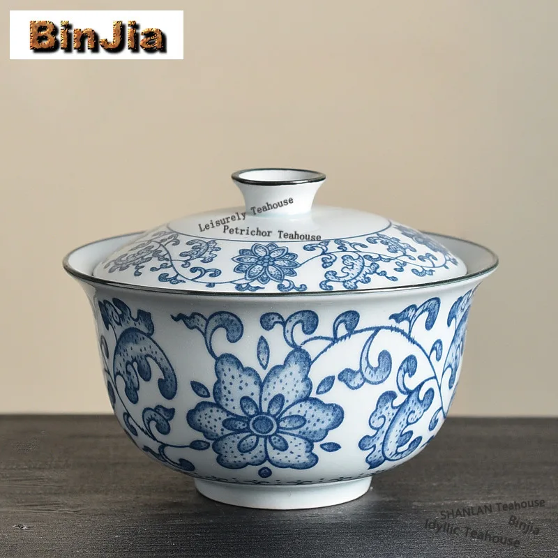 

450ml Blue And White Porcelain Gaiwan Boutique Tea Tureen Tea Bowl With Lid Kit Tea Brewing Cover Bowl Cafes Collection Craft
