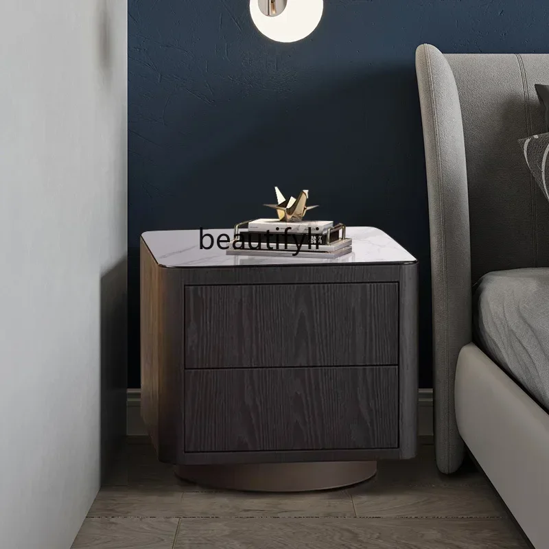 B6 لوح صخري إيطالي فاخر خفيف من الخشب الصلب بجانب السرير نموذج غرفة نوم خزانة مربعة A15