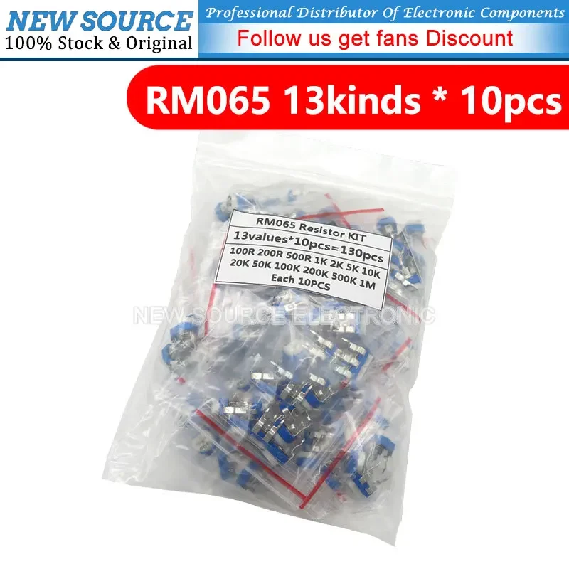 130pcs=13 Kinds RM-065 Trimming Potentiometer 100ohm-1Mohm Variable Resistors Component Diy Kit 100 300 500 1K 5K 10K 20K 50K