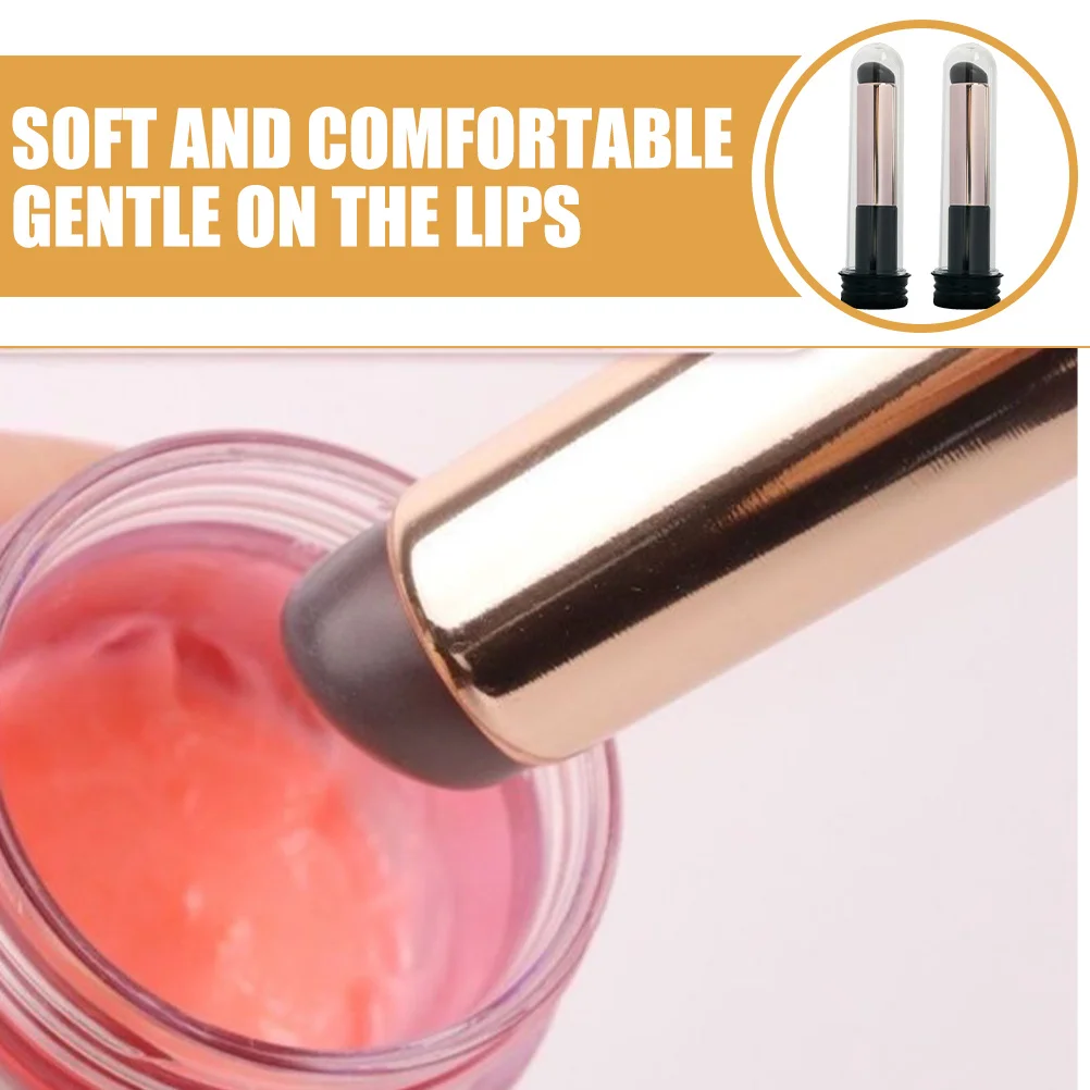 2 pçs escova labial aplicador de silicone para batom brilho labial bálsamo cabeça redonda ferramentas de maquiagem com caso multifuncional macio