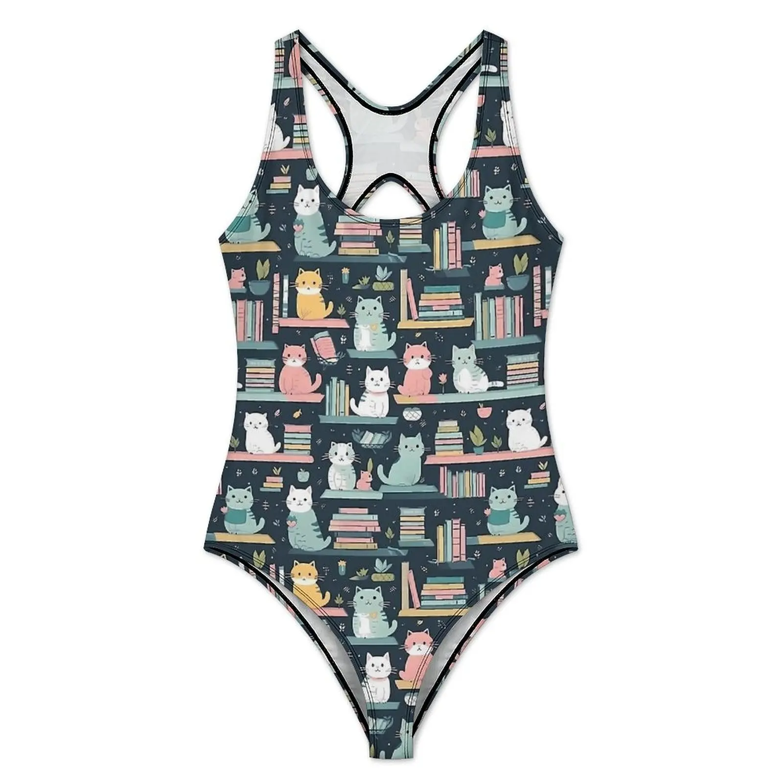 Cute Library Cat Swimsuit Sexy  One Piece Swimwear Push Up Bodysuit Aesthetic Holiday Surf Beach Outfits