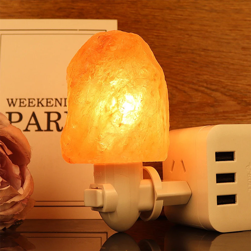 Natural Himalayan Salt Plug Night Light Warm Light Bedside LED Night Light Purifies the Air Releases Negative Ions Night Lamp