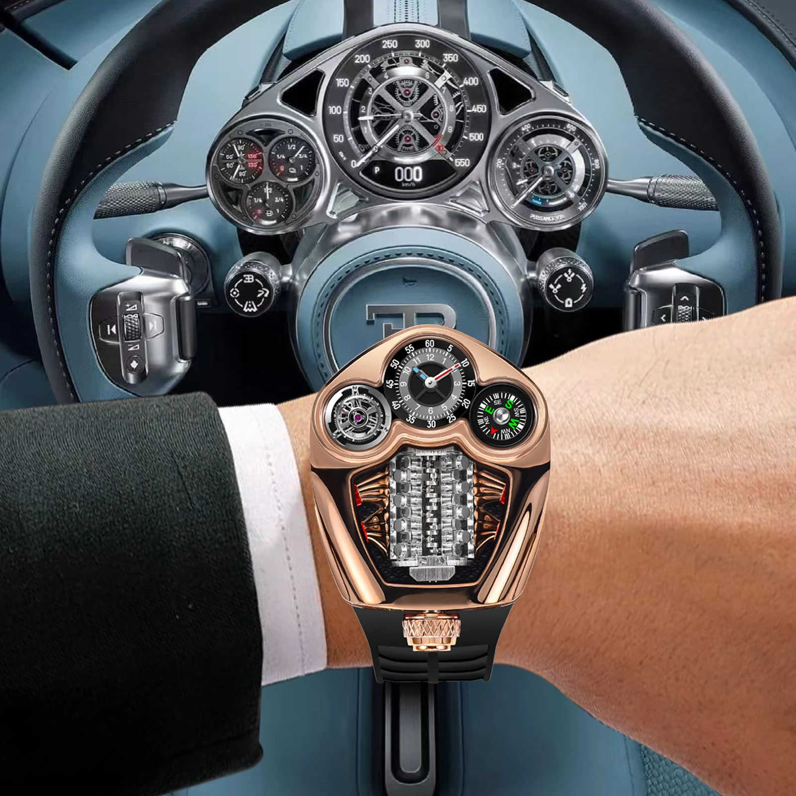 PINDU Design NEW Engine Series Quartz Watch Men Stainless steel Compass Waterproof Swiss quartz 762 movement watch TOP-luxurious