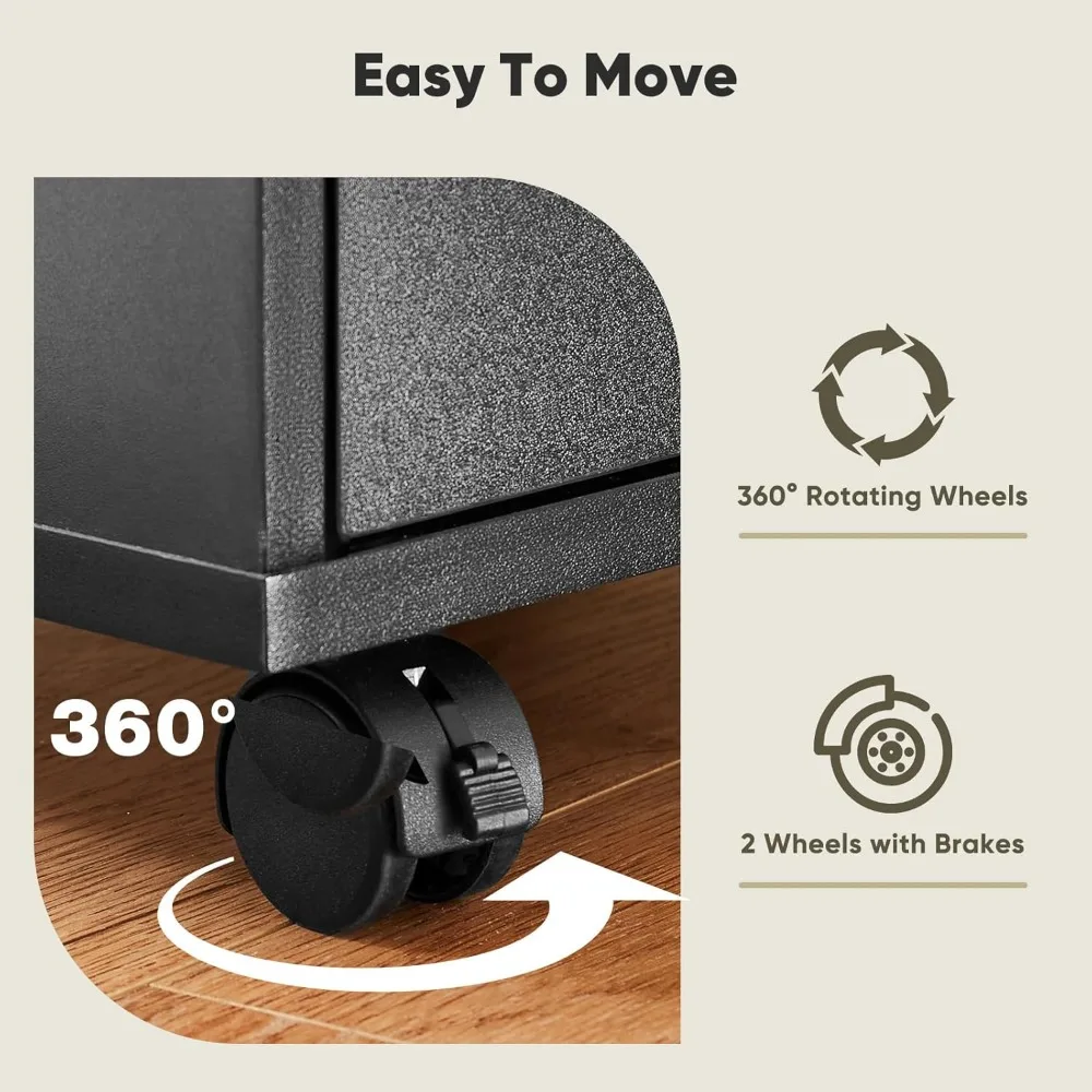 خزانة ملفات متنقلة مكونة من 5 أدراج تحت منظمة تخزين المكتب مع عجلات عمودية لحفظ الصدر وطابعة مكتبية صغيرة من الخشب #5