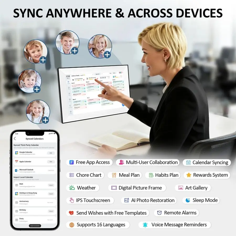 

Inch Digital Calendar 2026 Planner, Electronic Desk Calendar Smart Touchscreen Family Planner Chore Chart amp Meal Planner IPS F