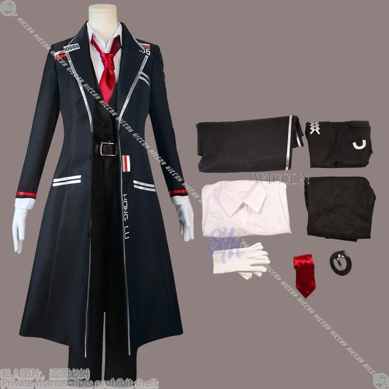 هونغ لو تأثيري لعبة شركة ليمبوس أنيمي زي فاسق معطف أسود طويل كول كيب التعادل حزام أزياء الهالوين عيد الميلاد حفلة كوسفب