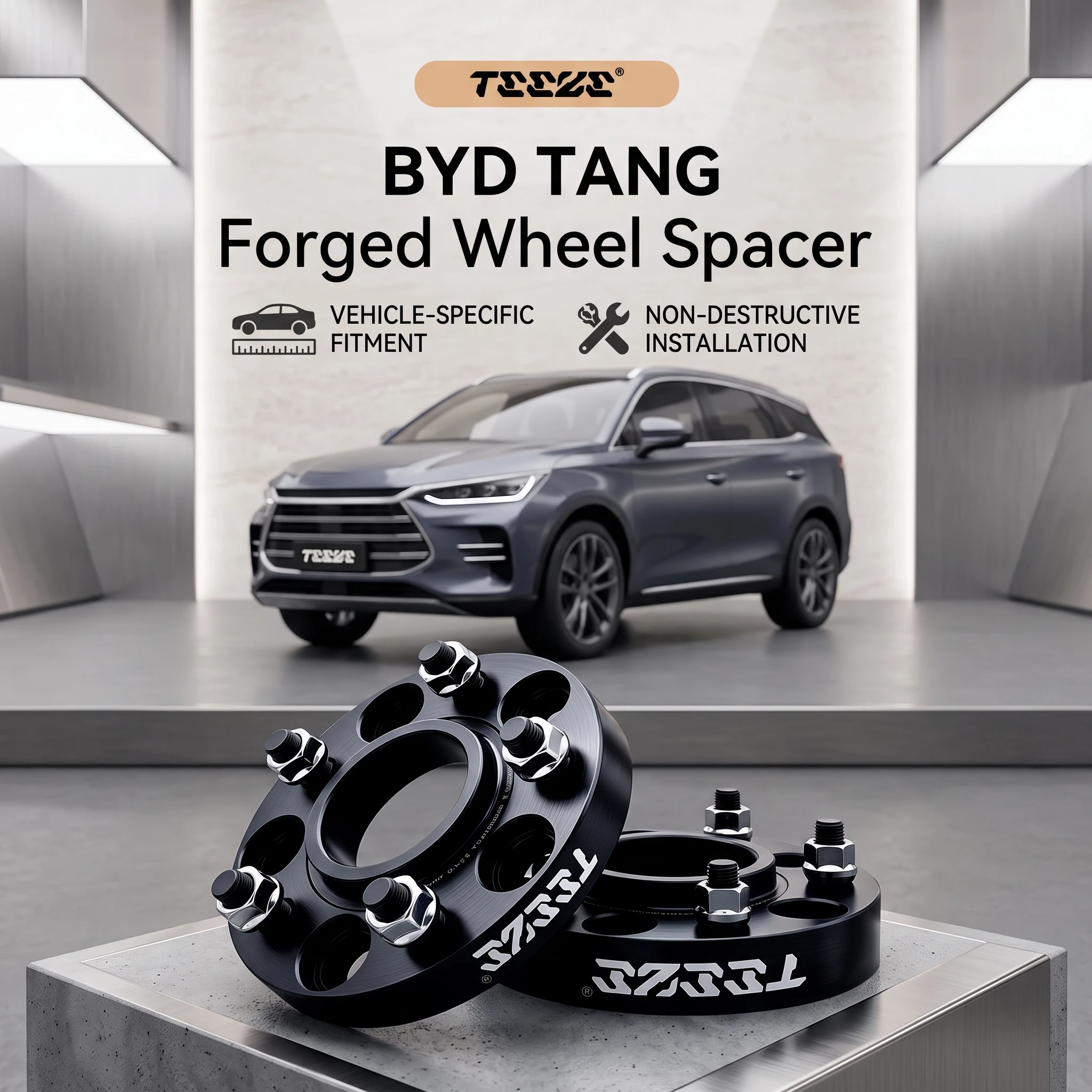Teeze 2/4pcs 5x120 CB 64.1mm M12x1.5 Hub Centric Black Forged wheel spacer For BYD Tang Flange Plate15/20/25/30/35mm