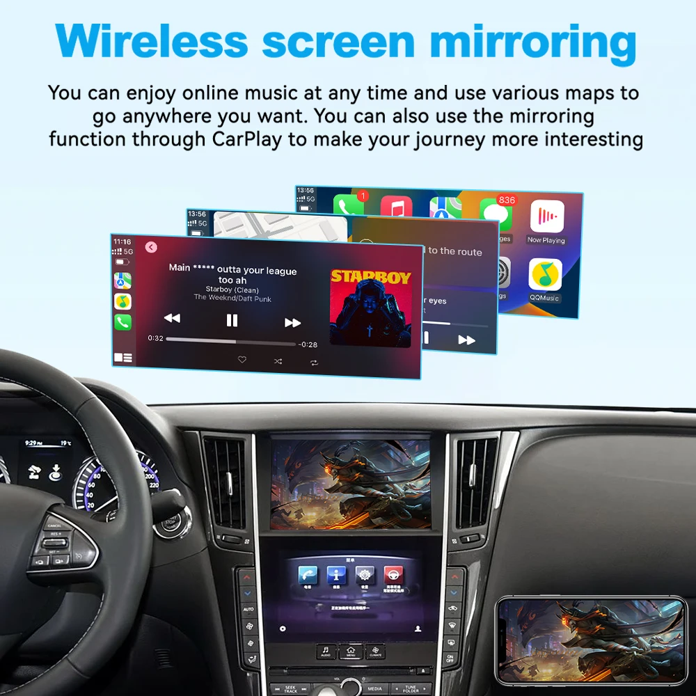 New JoyeAuto for Infiniti 2015-2019 Q50 Q60 Q50L QX50 Wireless Apple CarPlay Android Auto Retrofit Mirror-Link AirPlay Car Play
