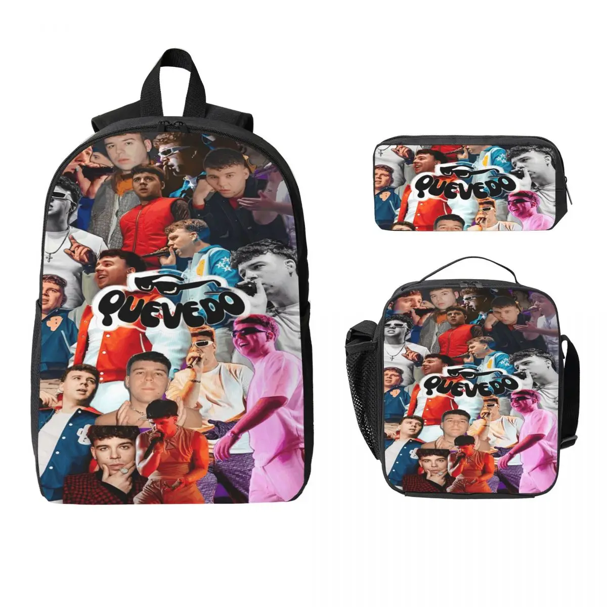 3Pcs Quevedo Singer Cool Rapper Backpack Set for Kids Pencil Boxes Bookbag Sets with Lunch Box For School Students Knapsack